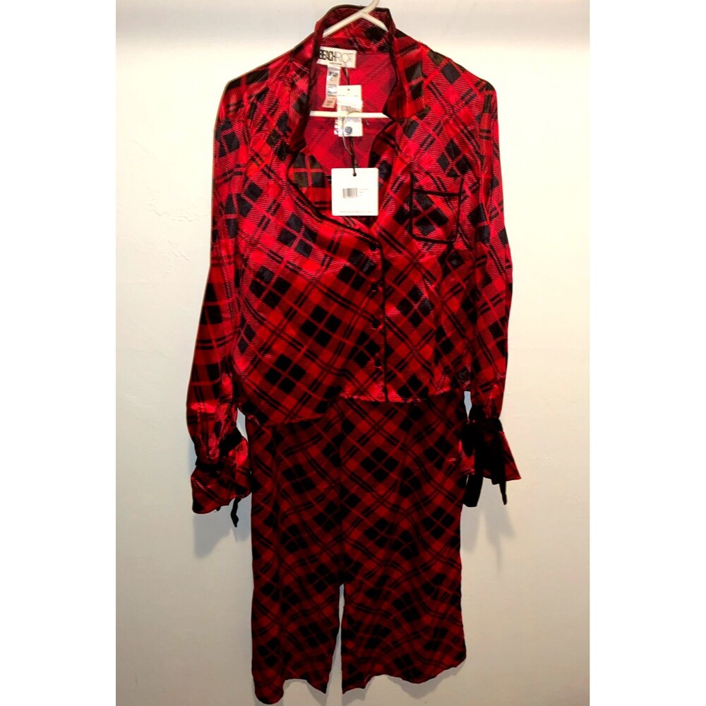 BEACH RIOT Lee Anne Brooke Woven Satin Pajama Set Merry Plaid 2pc NWT Women's XL